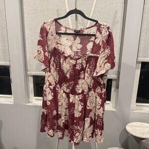Torrid Burgundy and Cream Floral Blouse 3X